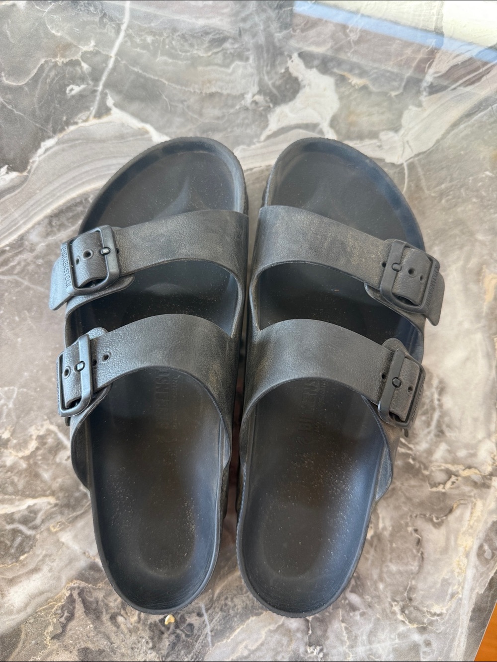 Birkenstock Black Two-Band Adjustable Slide Sandals